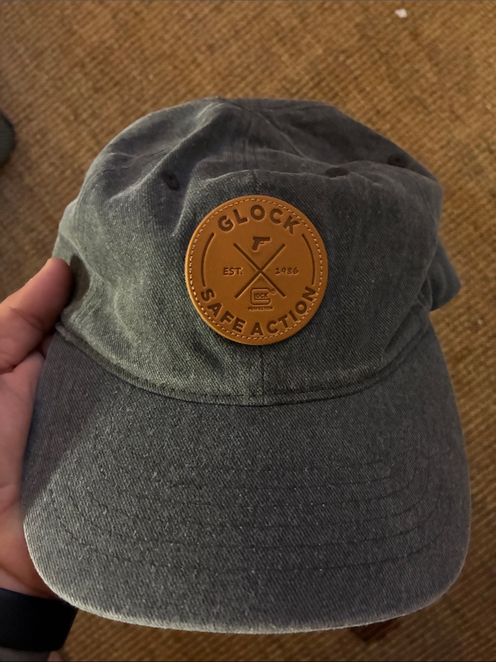 Glock Safe Action Leather Patch Baseball Cap - Charcoal